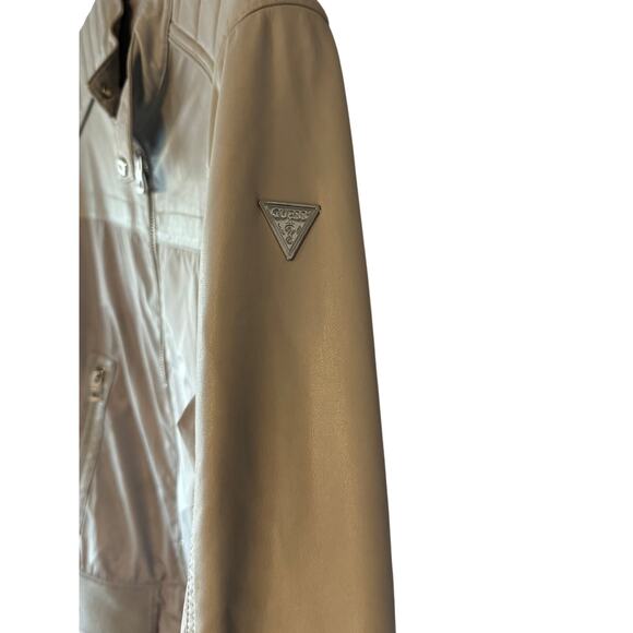 Guess Mens Faux Leather Moto Bomber Jacket Grey Size Medium - Picture 4 of 16